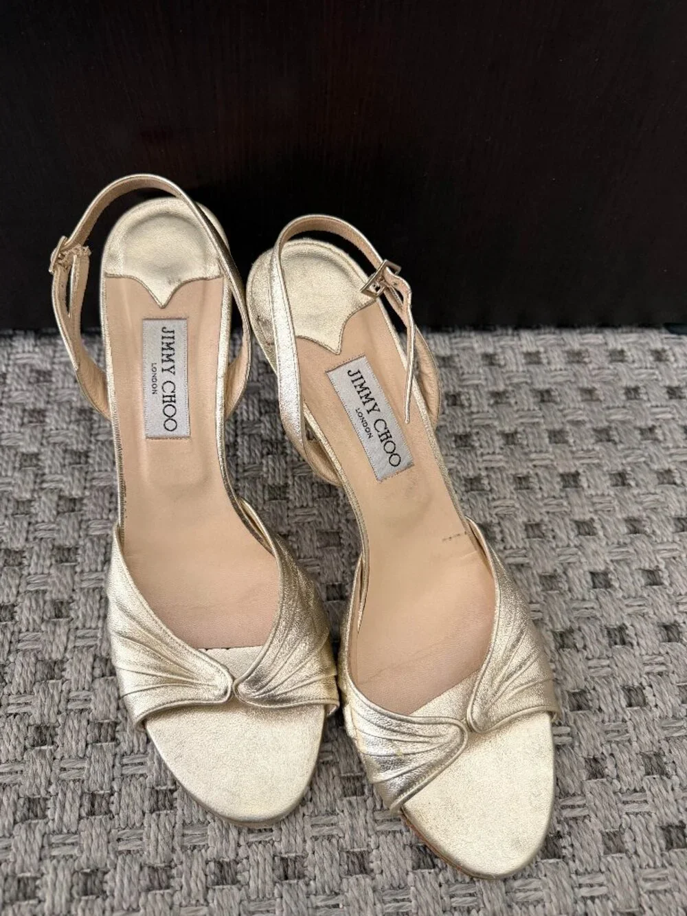 Jimmy Choo - Metallic gold ruched slingback sandals - Picture 1 of 5